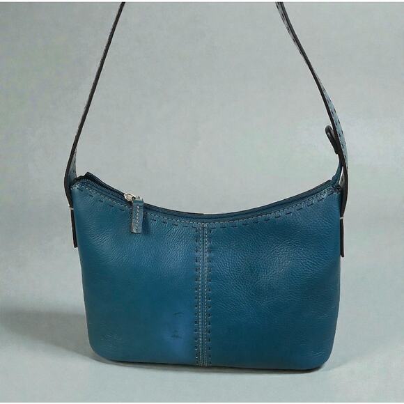 FOSSIL VTG Pebble Leather Shoulder Bag Aqua Blue Classic Everyday City Resort - Picture 3 of 10